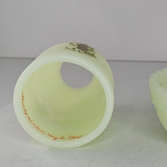 Vintage Fenton Custard Glass Fairy Lamp Hand Painted Floral Design GLOWS! - Picture 9 of 11